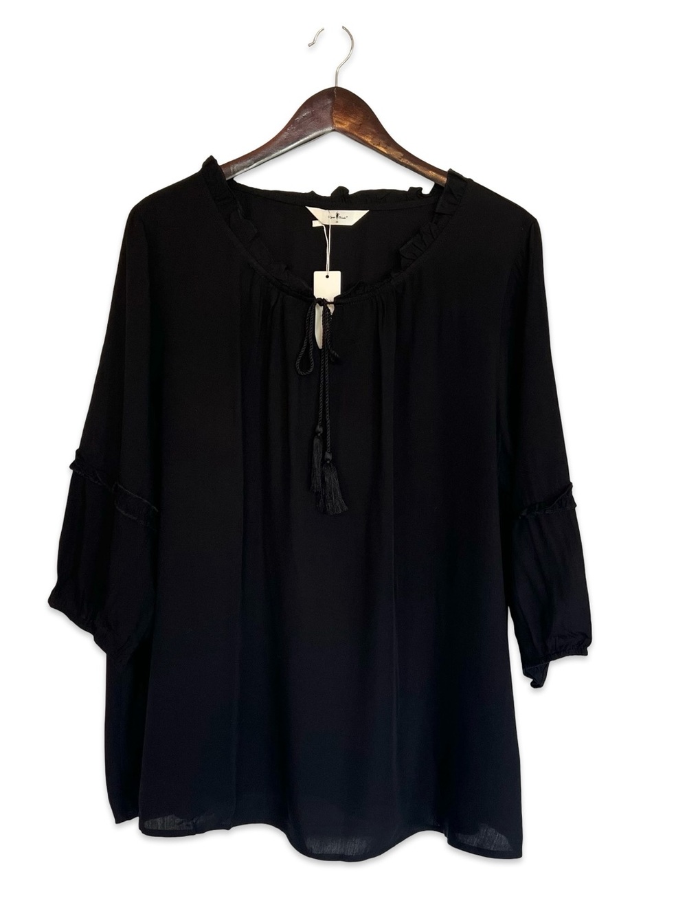 Agnes Orinda black lightweight blouse Size 2X NWT Ruffles Relaxed fit Lagenlook